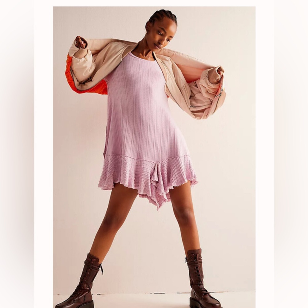 Free People We The Free Pointelle Tunic in Lilac Smoke XL